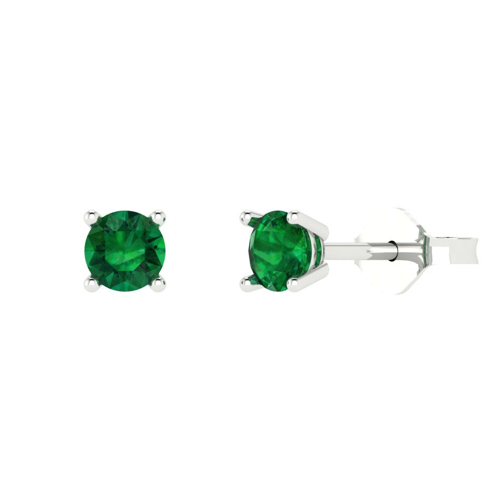 0.2 ctw Emerald Studs Earrings | 3.0mm Round Cut White Gold Push back | May Birthstone