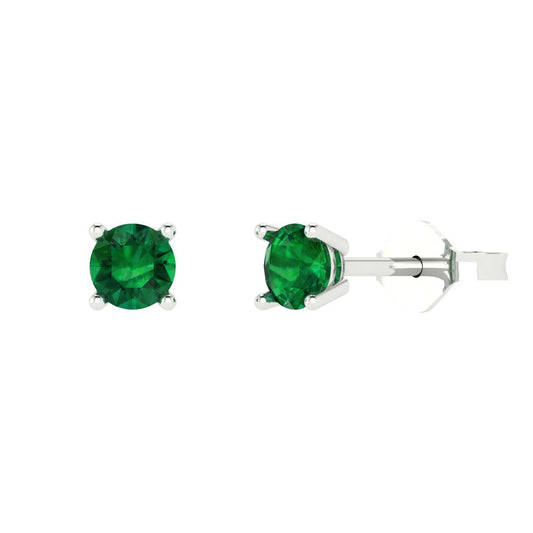 0.2 ctw Emerald Studs Earrings | 3.0mm Round Cut White Gold Push back | May Birthstone