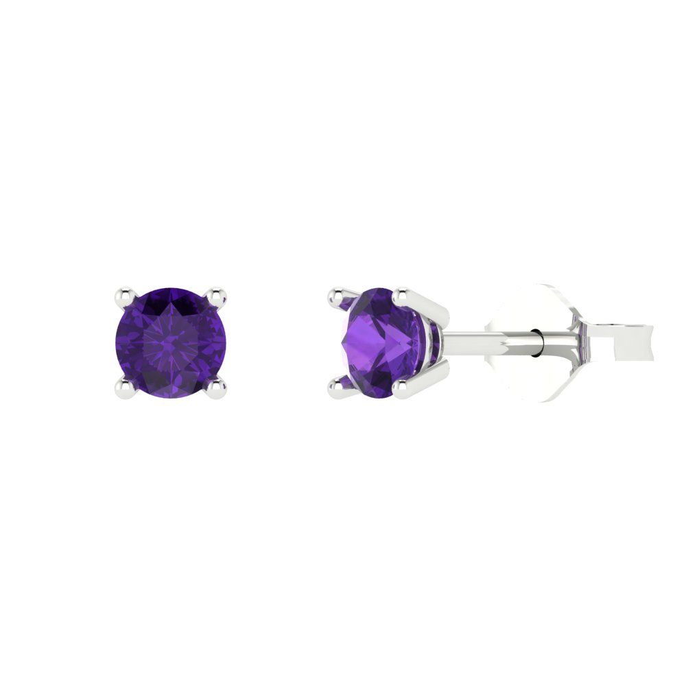 0.2cttw Round Cut Natural Amethyst Gold-Plated 925 Silver Push Back Stud Earrings