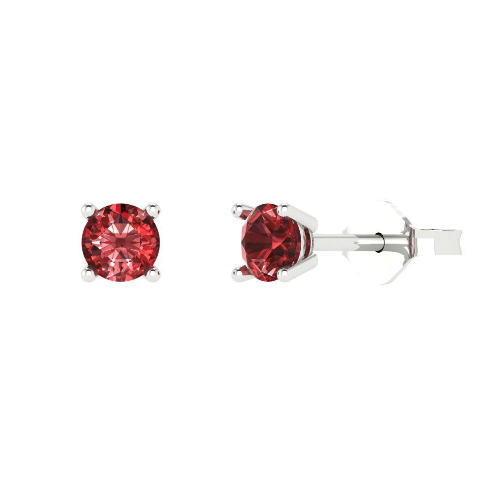 0.2 ctw Garnet Studs Earrings | 3.0mm Round Cut White Gold Push back | January Birthstone
