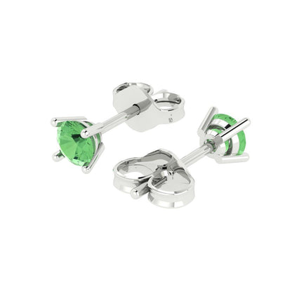 0.2 ctw Green Zirconia Studs Earrings | 3.0mm Round Cut White Gold Push back | April Birthstone