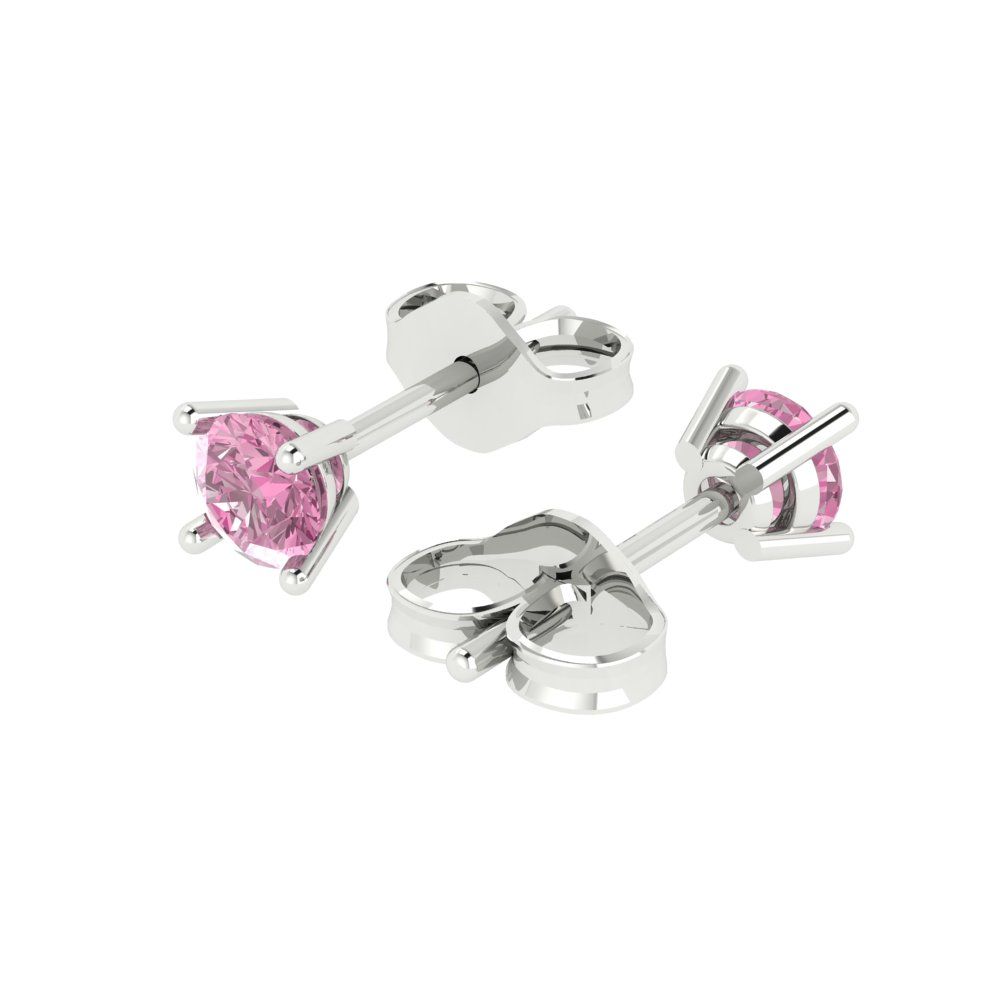 0.2 ctw Pink Zirconia Studs Earrings | 3.0mm Round Cut White Gold Push back | April Birthstone