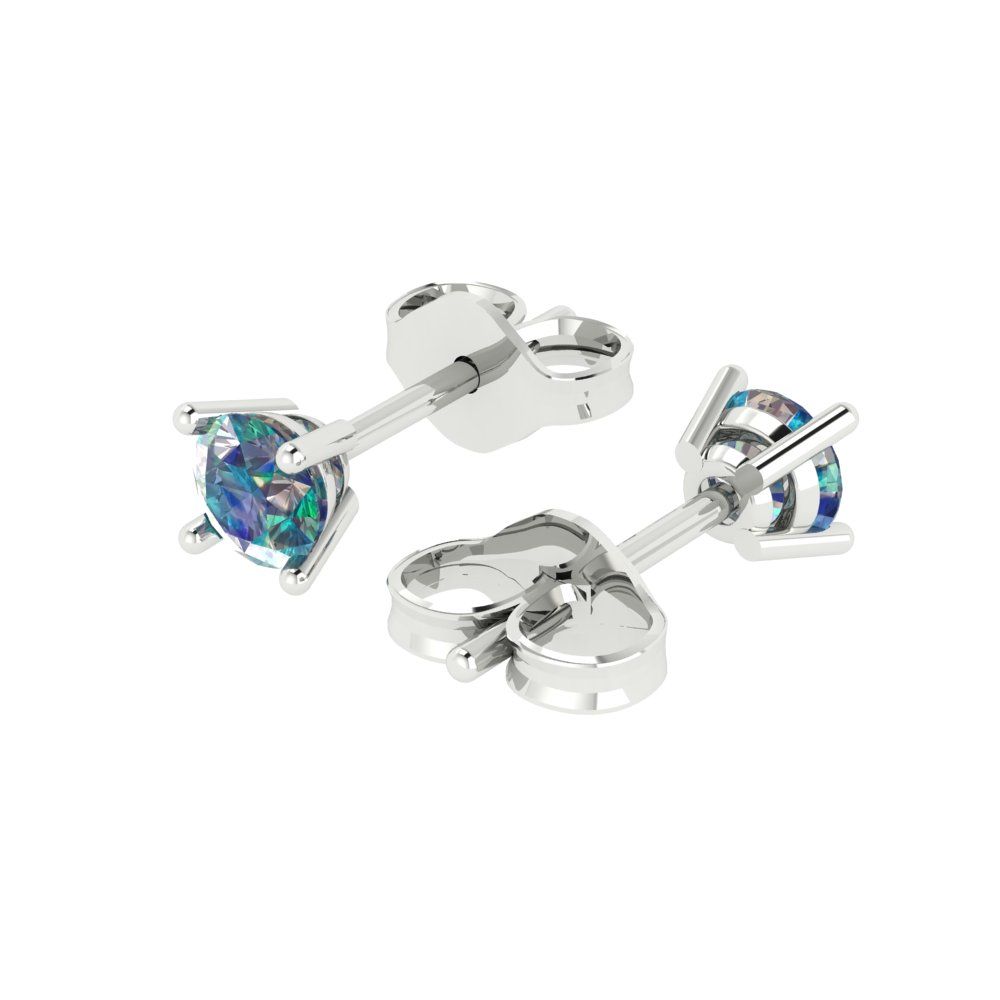 0.2 ctw Blue Moissanite Studs Earrings | 3.0mm Round Cut White Gold Push back | April Birthstone