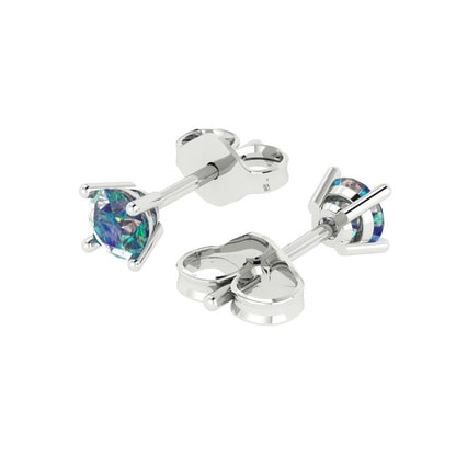 0.2 ctw Blue Moissanite Studs Earrings | 3.0mm Round Cut White Gold Push back | April Birthstone