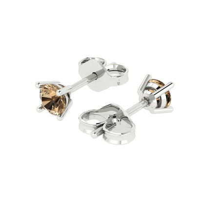 0.2 ctw Champagne Studs Earrings | 3.0mm Round Cut White Gold Push back | April Birthstone