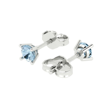 0.2 ctw Aquamarine Studs Earrings | 3.0mm Round Cut White Gold Push back | March Birthstone