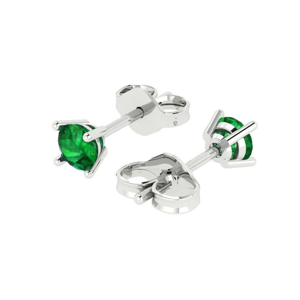 0.2 ctw Emerald Studs Earrings | 3.0mm Round Cut White Gold Push back | May Birthstone