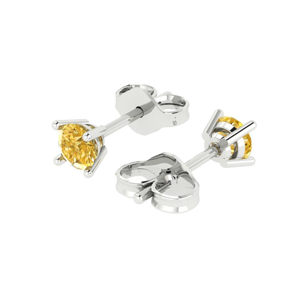 0.2 ctw Yellow Zirconia Studs Earrings | 3.0mm Round Cut White Gold Push back | April Birthstone