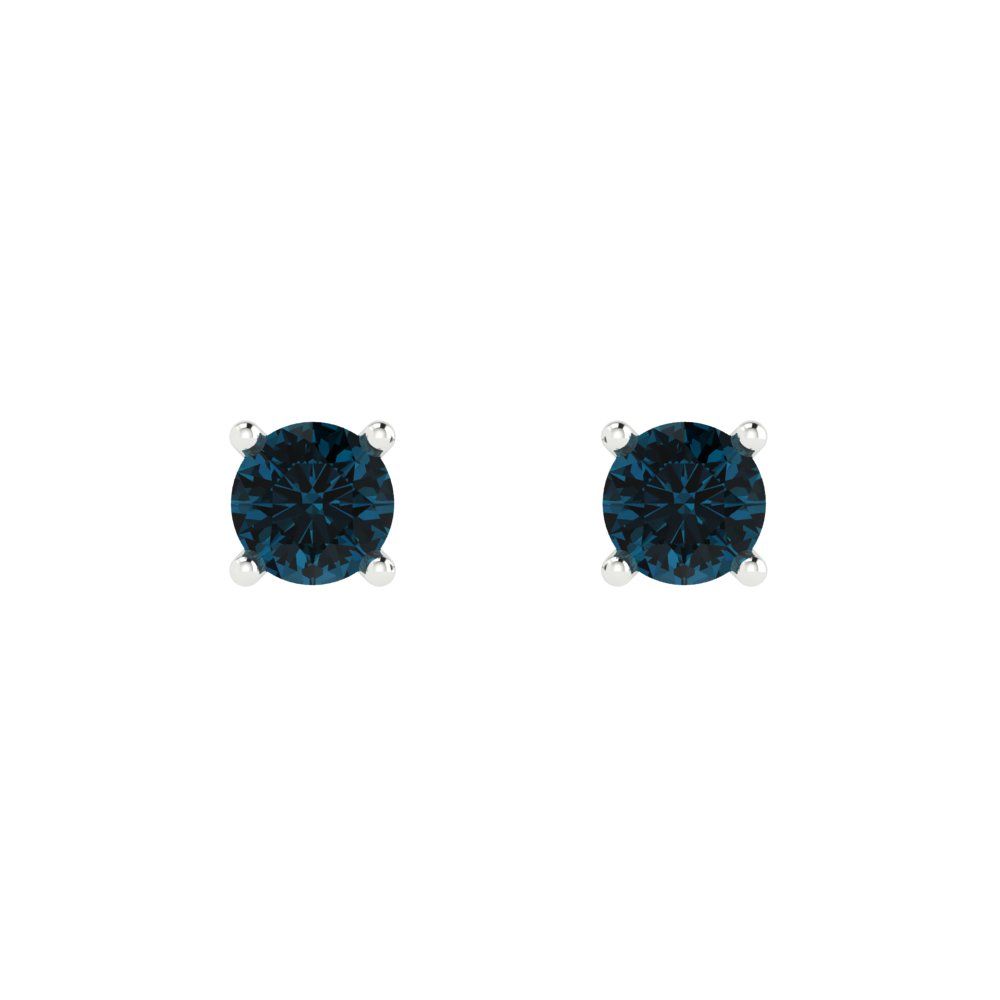 0.2 ctw London Blue Topaz Studs Earrings | 3.0mm Round Cut White Gold Push back | December Birthstone