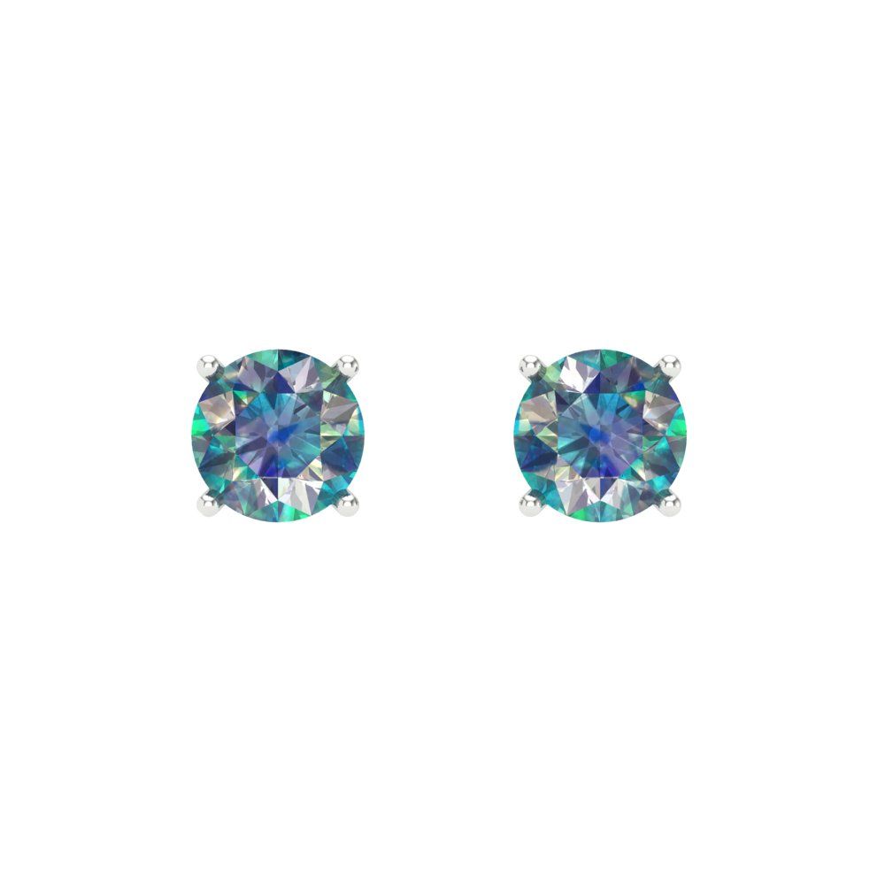 0.2 ctw Blue Moissanite Studs Earrings | 3.0mm Round Cut White Gold Push back | April Birthstone