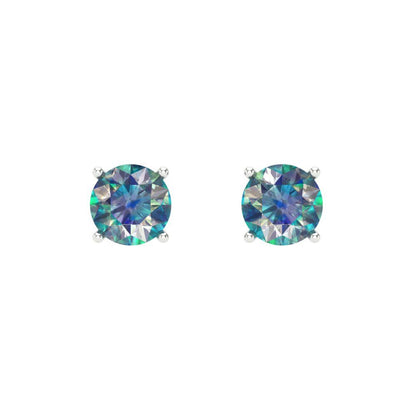 0.2 ctw Blue Moissanite Studs Earrings | 3.0mm Round Cut White Gold Push back | April Birthstone