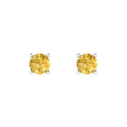 0.2 ctw Citrine Studs Earrings | 3.0mm Round Cut White Gold Push back | November Birthstone