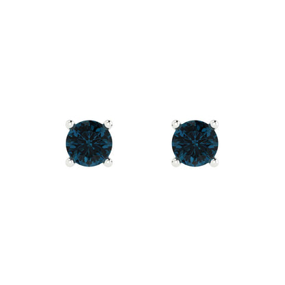 0.2cttw Round Cut Natural London Blue Topaz Gold-Plated 925 Silver Push Back Stud Earrings