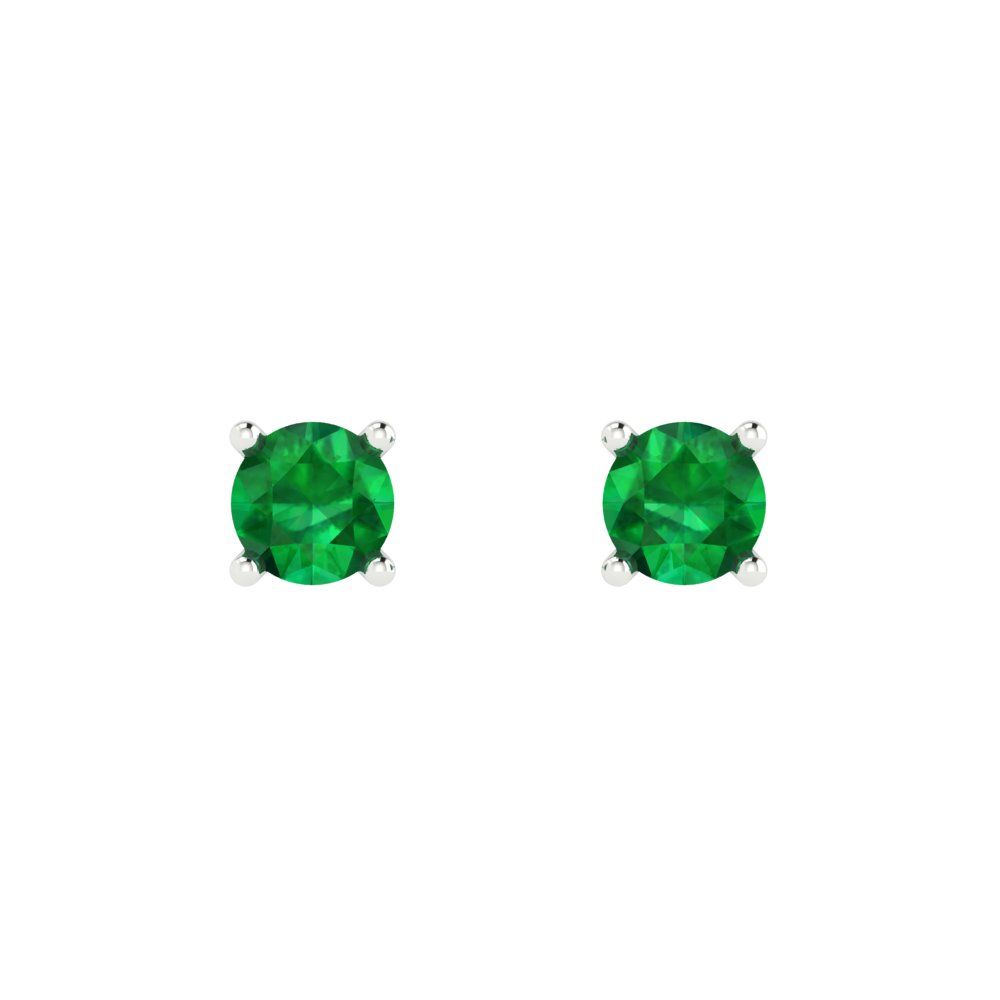 0.2 ctw Emerald Studs Earrings | 3.0mm Round Cut White Gold Push back | May Birthstone