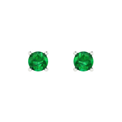 0.2 ctw Emerald Studs Earrings | 3.0mm Round Cut White Gold Push back | May Birthstone