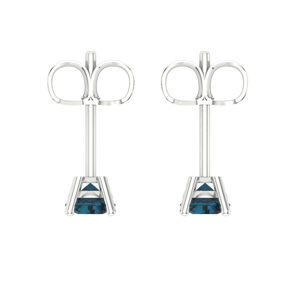 0.2 ctw London Blue Topaz Studs Earrings | 3.0mm Round Cut White Gold Push back | December Birthstone