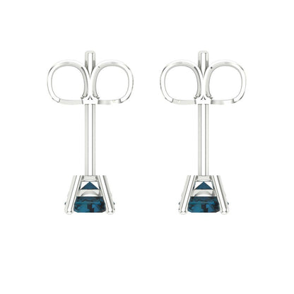 0.2 ctw London Blue Topaz Studs Earrings | 3.0mm Round Cut White Gold Push back | December Birthstone