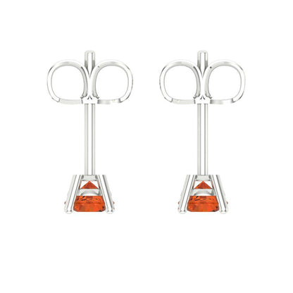 0.2cttw Round Cut Simulated Red Diamond Gold-Plated 925 Silver Push Back Stud Earrings