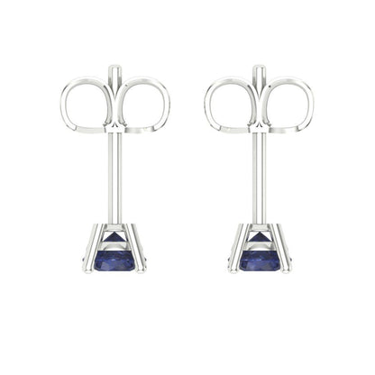 0.2 ctw Blue Sapphire Studs Earrings | 3.0mm Round Cut White Gold Push back | September Birthstone