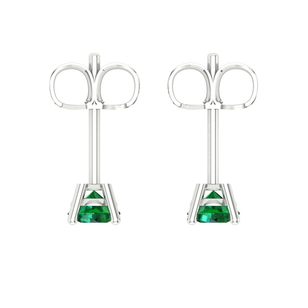 0.2 ctw Emerald Studs Earrings | 3.0mm Round Cut White Gold Push back | May Birthstone