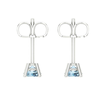 0.2cttw Round Cut Natural Swiss Blue Topaz Gold-Plated 925 Silver Push Back Stud Earrings