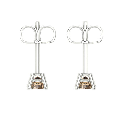0.2cttw Round Cut Simulated Champagne Diamond Gold-Plated 925 Silver Push Back Stud Earrings