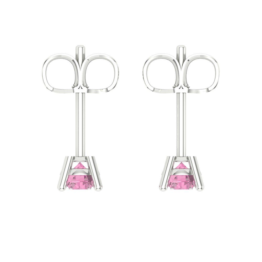 0.2 ctw Pink Zirconia Studs Earrings | 3.0mm Round Cut White Gold Push back | April Birthstone