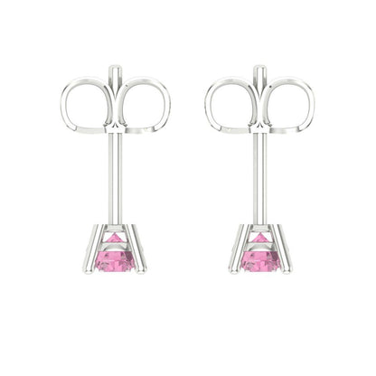 0.2 ctw Pink Zirconia Studs Earrings | 3.0mm Round Cut White Gold Push back | April Birthstone