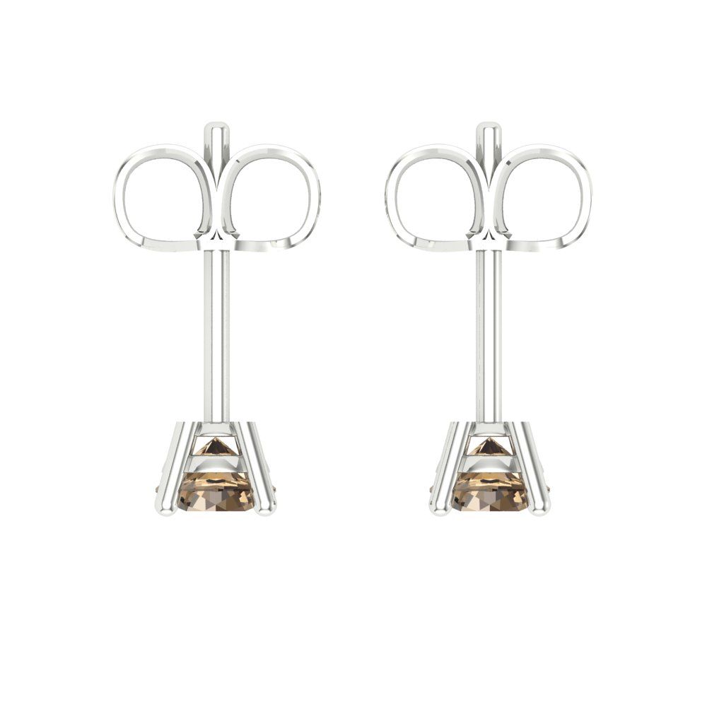 0.2 ctw Champagne Studs Earrings | 3.0mm Round Cut White Gold Push back | April Birthstone