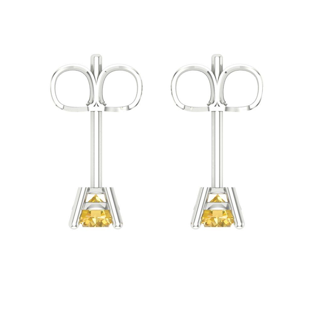 0.2 ctw Citrine Studs Earrings | 3.0mm Round Cut White Gold Push back | November Birthstone