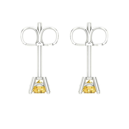 0.2cttw Round Cut Simulated Yellow Diamond Gold-Plated 925 Silver Push Back Stud Earrings