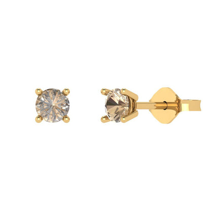 0.2 ctw Yellow Moissanite Studs Earrings | 3.0mm Round Cut White Gold Push back | April Birthstone