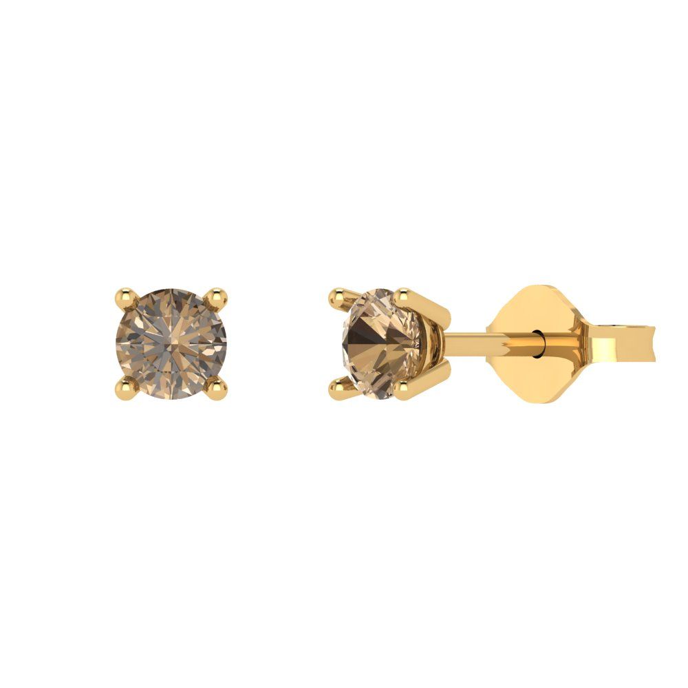 0.2cttw Round Cut Simulated Champagne Diamond Gold-Plated 925 Silver Push Back Stud Earrings
