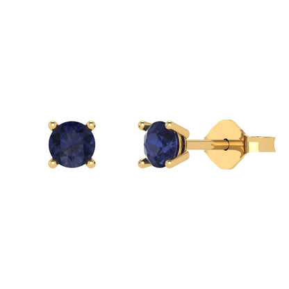 0.2cttw Round Cut Simulated Blue Sapphire Gold-Plated 925 Silver Push Back Stud Earrings