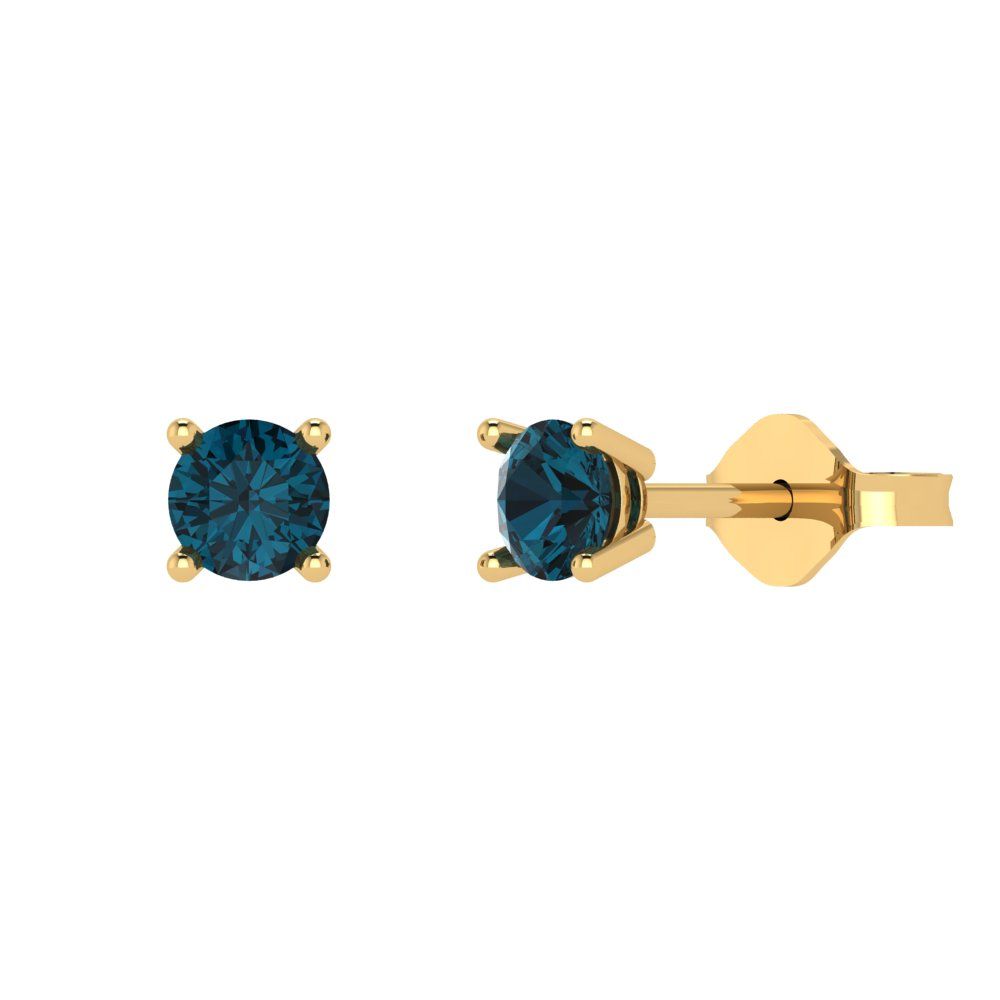 0.2cttw Round Cut Natural London Blue Topaz Gold-Plated 925 Silver Push Back Stud Earrings