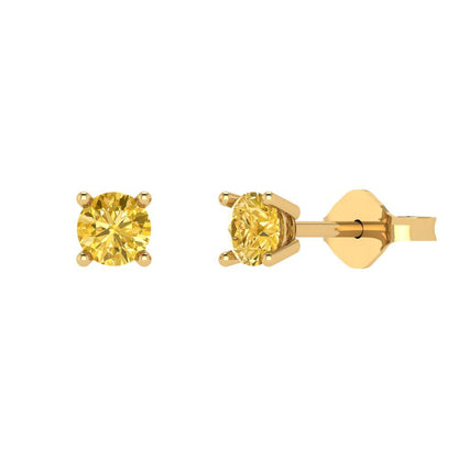0.2 ctw Citrine Studs Earrings | 3.0mm Round Cut White Gold Push back | November Birthstone