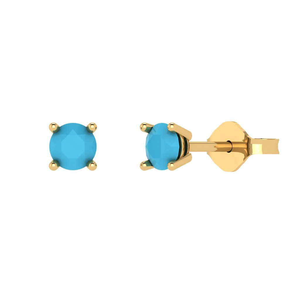 0.2cttw Round Cut Simulated Turquoise Gold-Plated 925 Silver Push Back Stud Earrings