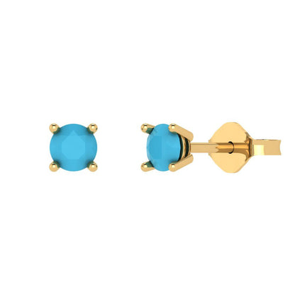 0.2cttw Round Cut Simulated Turquoise Gold-Plated 925 Silver Push Back Stud Earrings