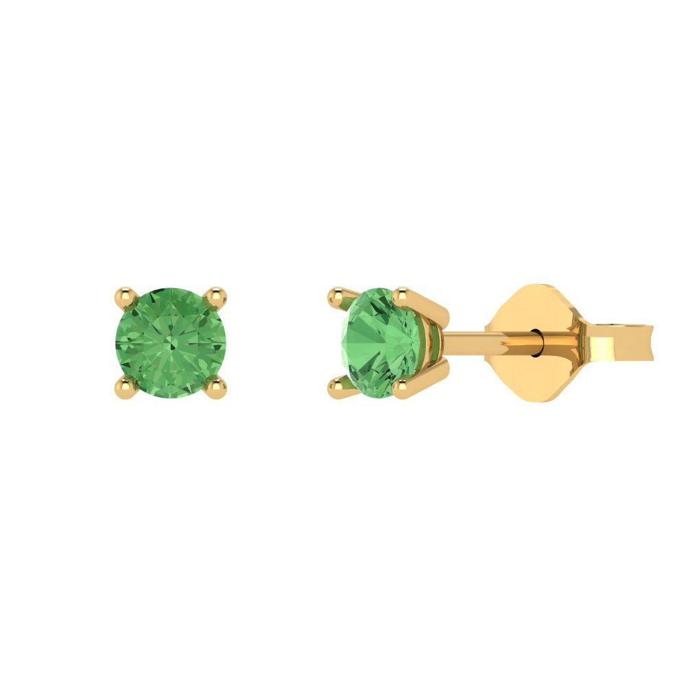0.2 ctw Green Zirconia Studs Earrings | 3.0mm Round Cut White Gold Push back | April Birthstone