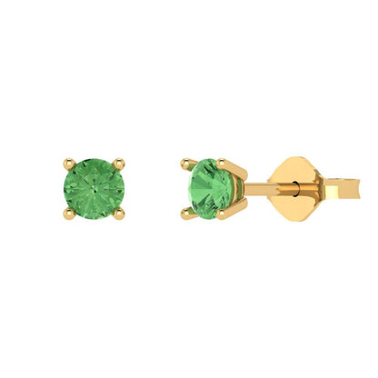 0.2 ctw Green Zirconia Studs Earrings | 3.0mm Round Cut White Gold Push back | April Birthstone