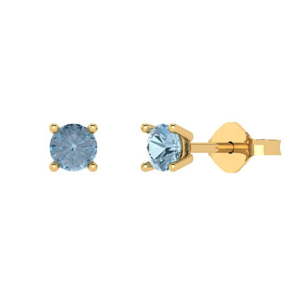 0.2 ctw Aquamarine Studs Earrings | 3.0mm Round Cut White Gold Push back | March Birthstone