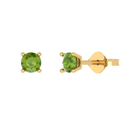 0.2cttw Round Cut Natural Peridot Gold-Plated 925 Silver Push Back Stud Earrings