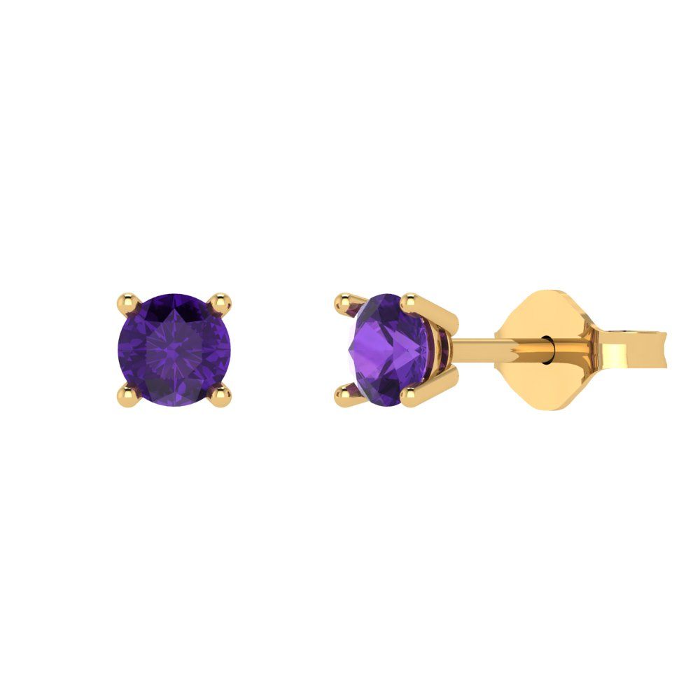 0.2 ctw Amethyst Studs Earrings | 3.0mm Round Cut White Gold Push back | February Birthstone