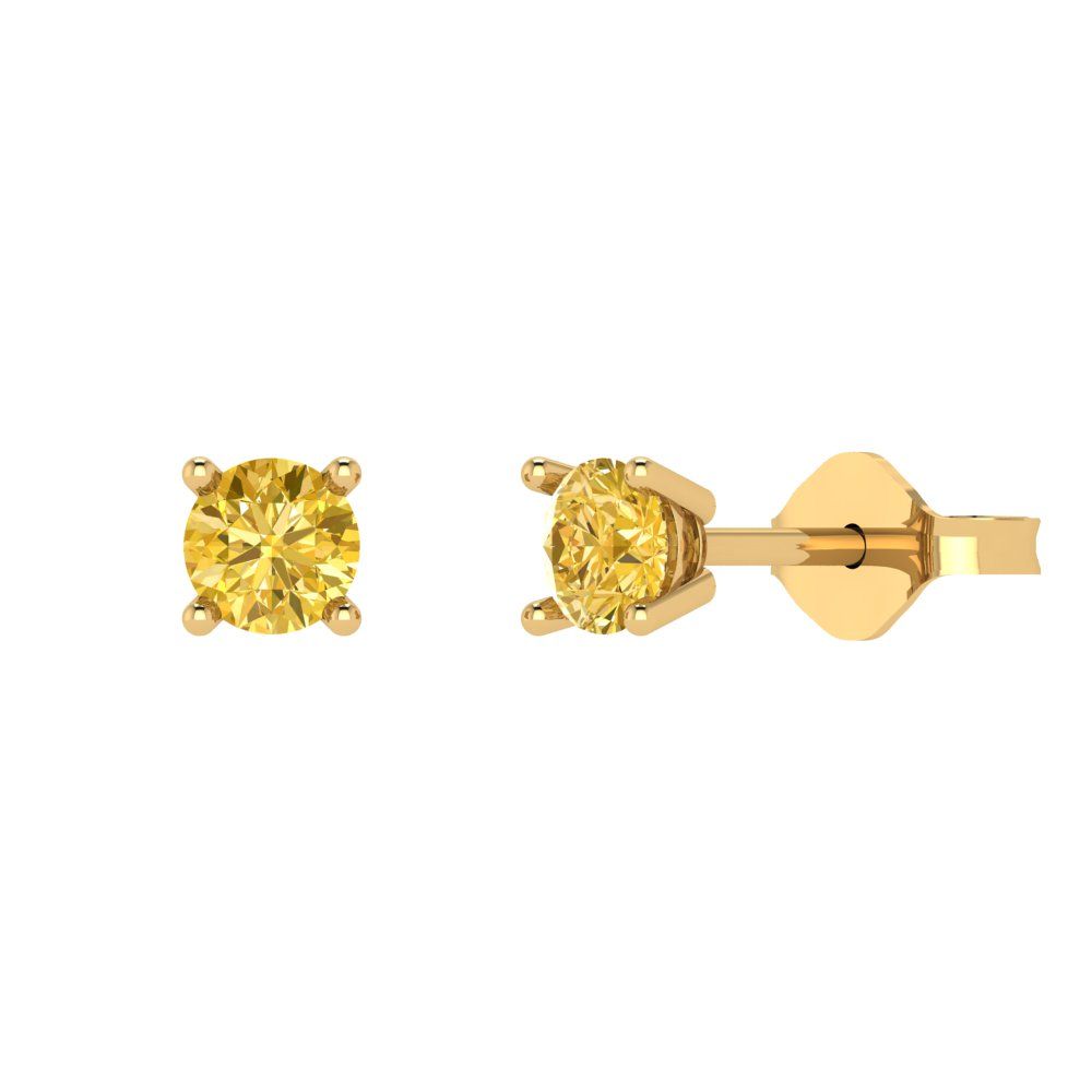 0.2 ctw Yellow Zirconia Studs Earrings | 3.0mm Round Cut White Gold Push back | April Birthstone