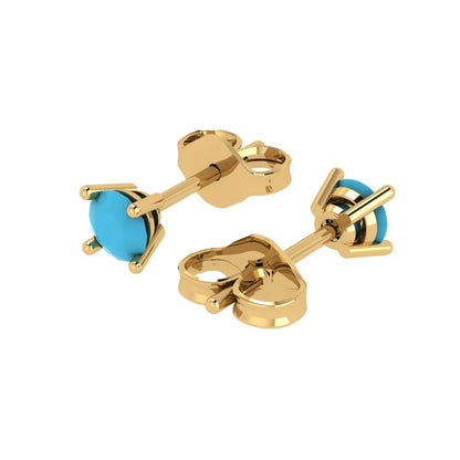 0.2 ctw Turquoise Studs Earrings | 3.0mm Round Cut White Gold Push back | December Birthstone