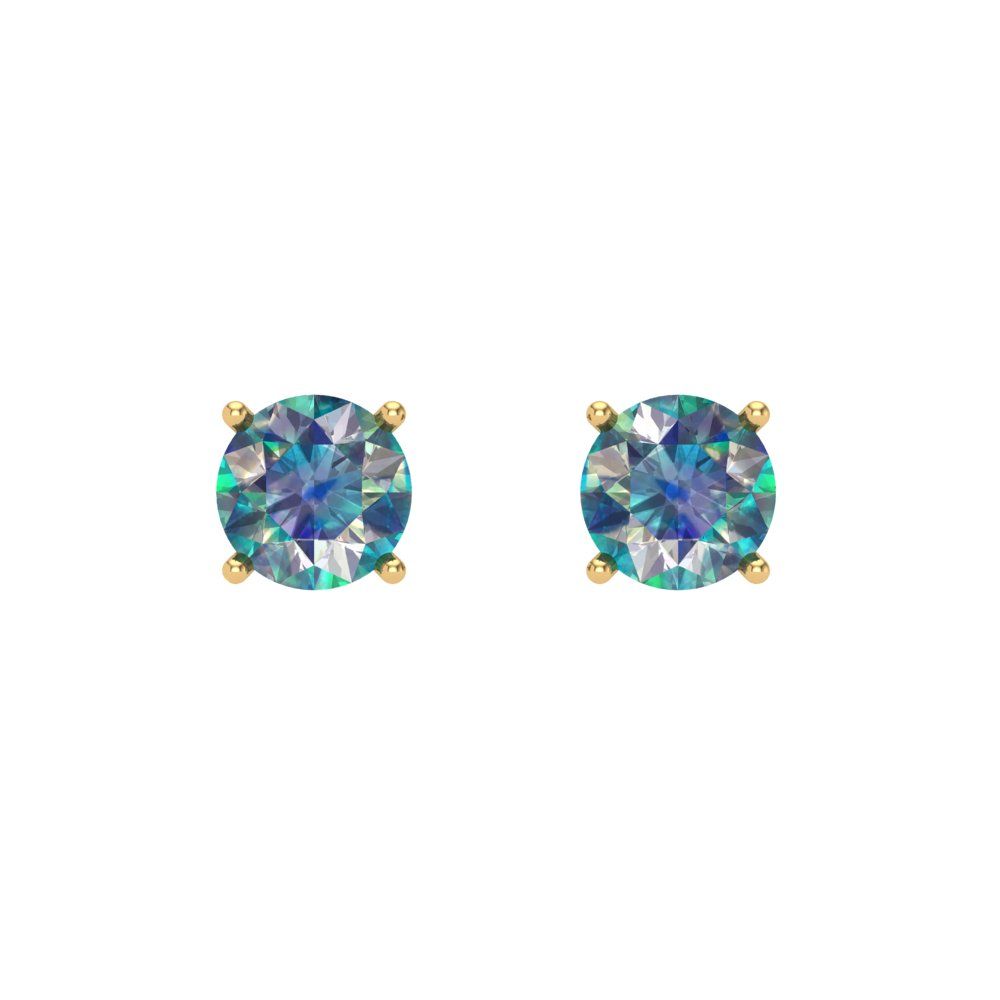 0.2cttw Round Cut Blue Moissanite Gold-Plated 925 Silver Push Back Stud Earrings