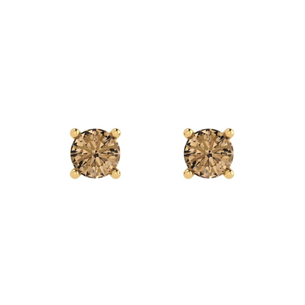 0.2 ctw Champagne Studs Earrings | 3.0mm Round Cut White Gold Push back | April Birthstone