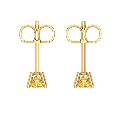 0.2 ctw Yellow Zirconia Studs Earrings | 3.0mm Round Cut White Gold Push back | April Birthstone