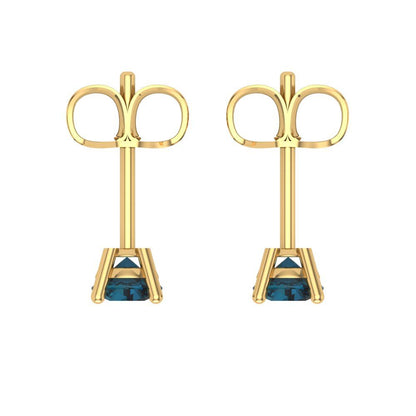 0.2cttw Round Cut Natural London Blue Topaz Gold-Plated 925 Silver Push Back Stud Earrings