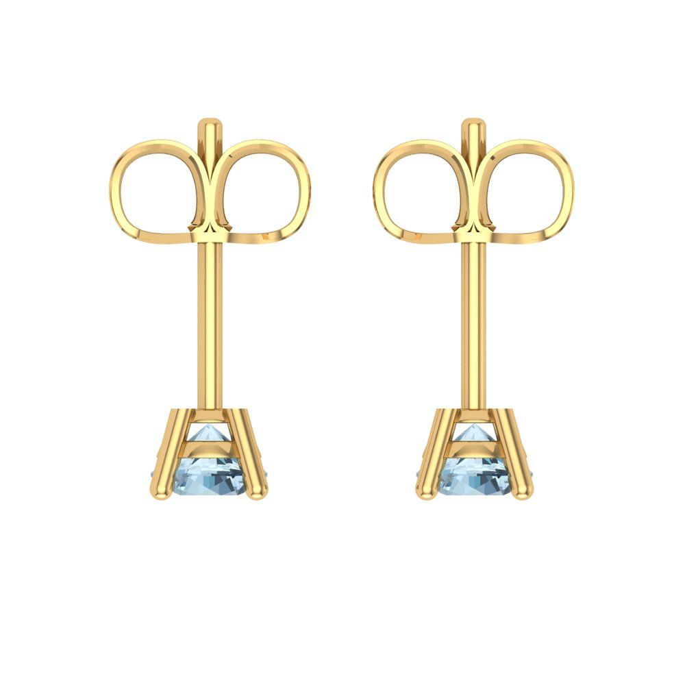 0.2cttw Round Cut Natural Swiss Blue Topaz Gold-Plated 925 Silver Push Back Stud Earrings